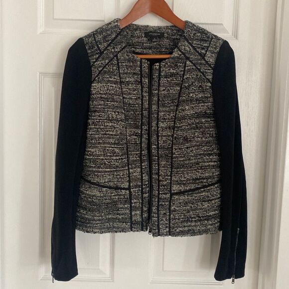 Ann Taylor Chic Black/Gray Wool Blend Tweed Jacket Blazer Career Women’s Size 6 - Picture 1 of 14